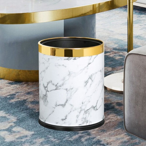 10L Marble Pattern Trash Can, Suitable for Living Room, Bathroom, Kitchen, and More